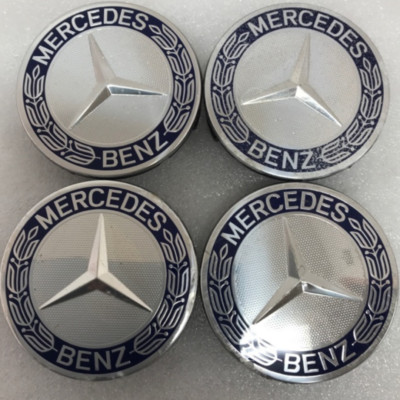 Set of 4 Mercedes Classic Dark Blue Wheel Center Hub Caps AMG Wreath ...