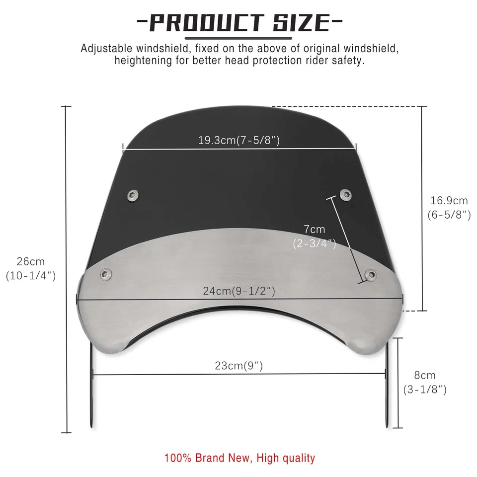 5"-7" Motorcycle Windshield Screen w/Bracket For Honda Suzuki Yamaha Cafe Racer - Image 2 of 4