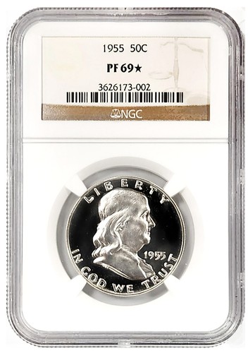 1955 Proof Franklin Silver Half Dollar 50c NGC PF69* Star Nearly Perfect!