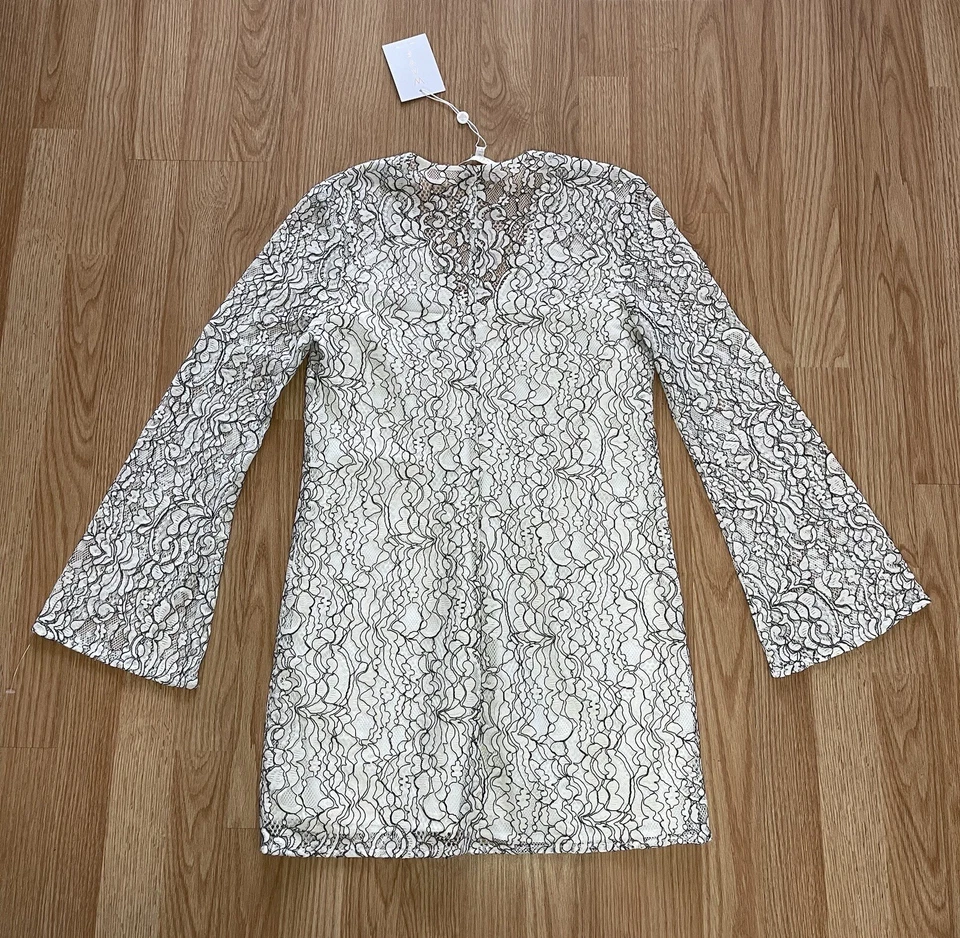 Nuevo Vestido de Encaje WAYF Manga Larga Campana Talla Mediana Forrado Blanco Foto 4 de 4