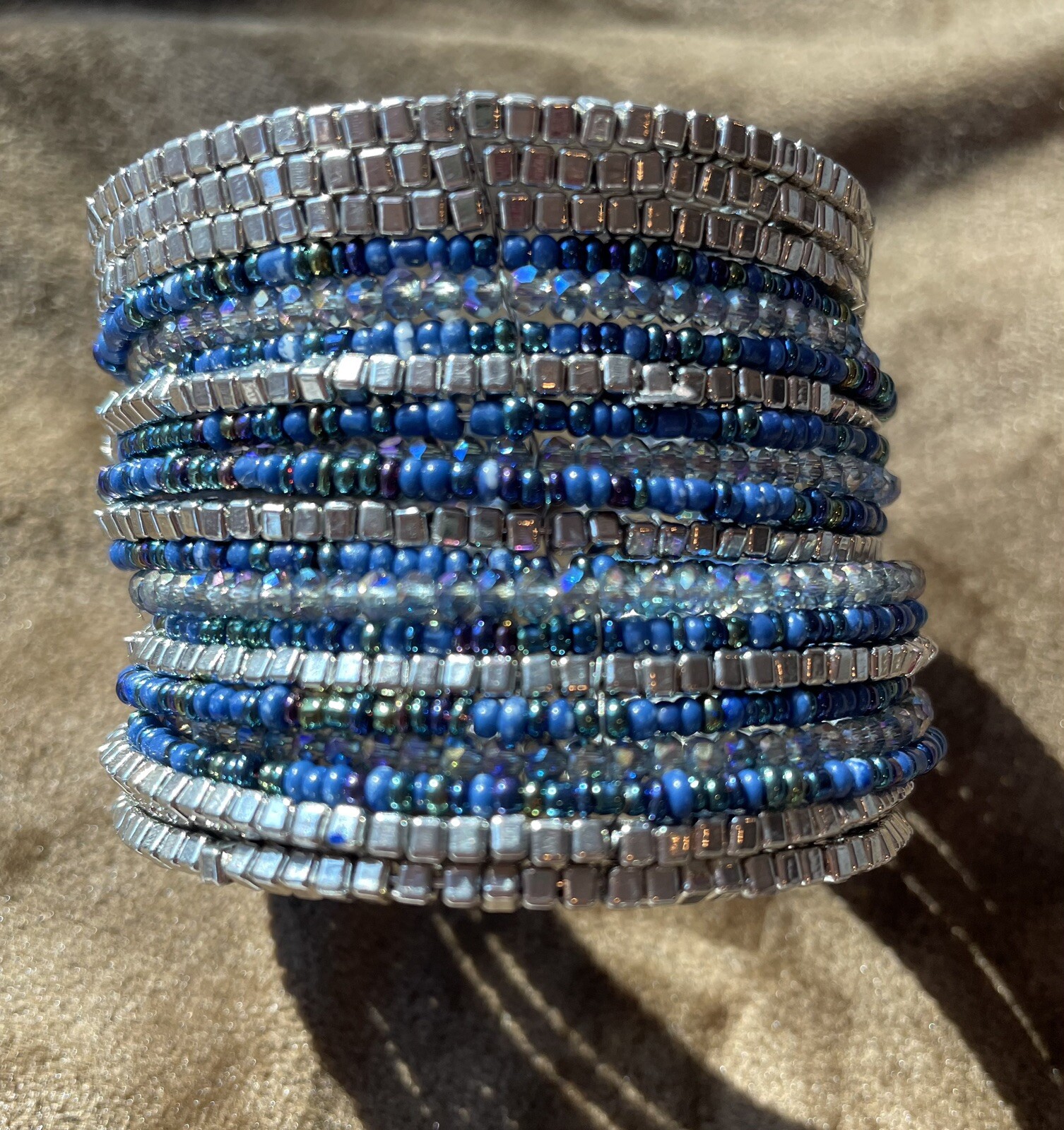 Jules B Cuff Bracelet Boho Seed Bead Blue Silver … - image 2