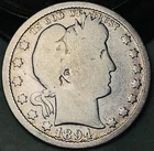 1894 Barber Quarter 25C Liberty Head Ungraded 90% Silver US Coin CC26149