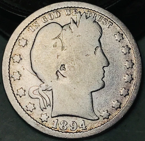1894 Barber Quarter 25C Liberty Head Ungraded 90% Silver US Coin CC26149