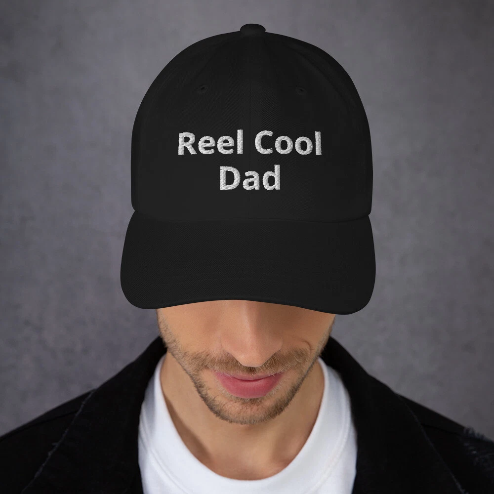 Reel Cool Dad Fishing Hat Adjustable in Black, Red, Blue with White Embroidery