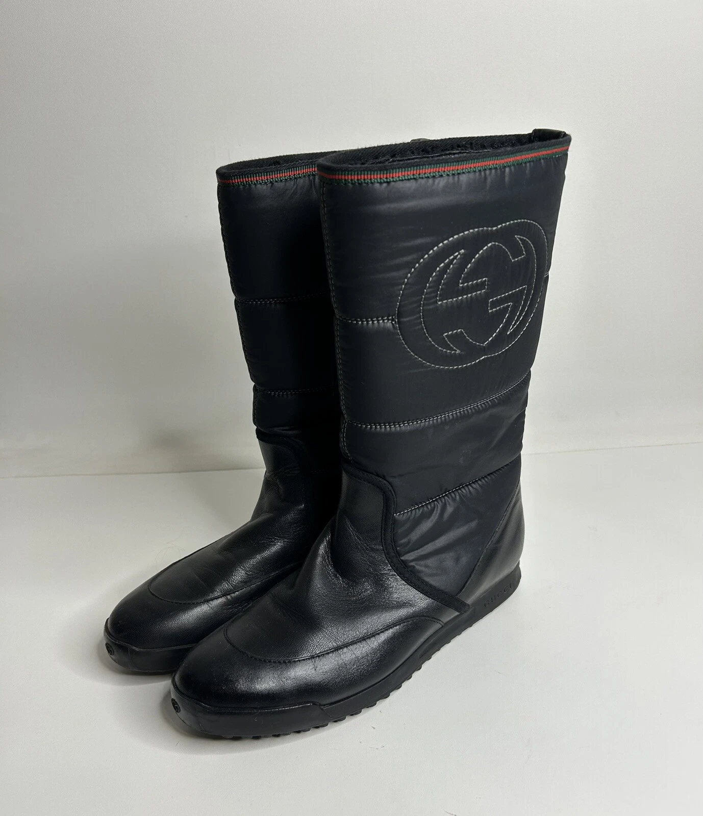 Chaussures bottes de neige Gucci noir Web GG nylon cuir pointure 37
