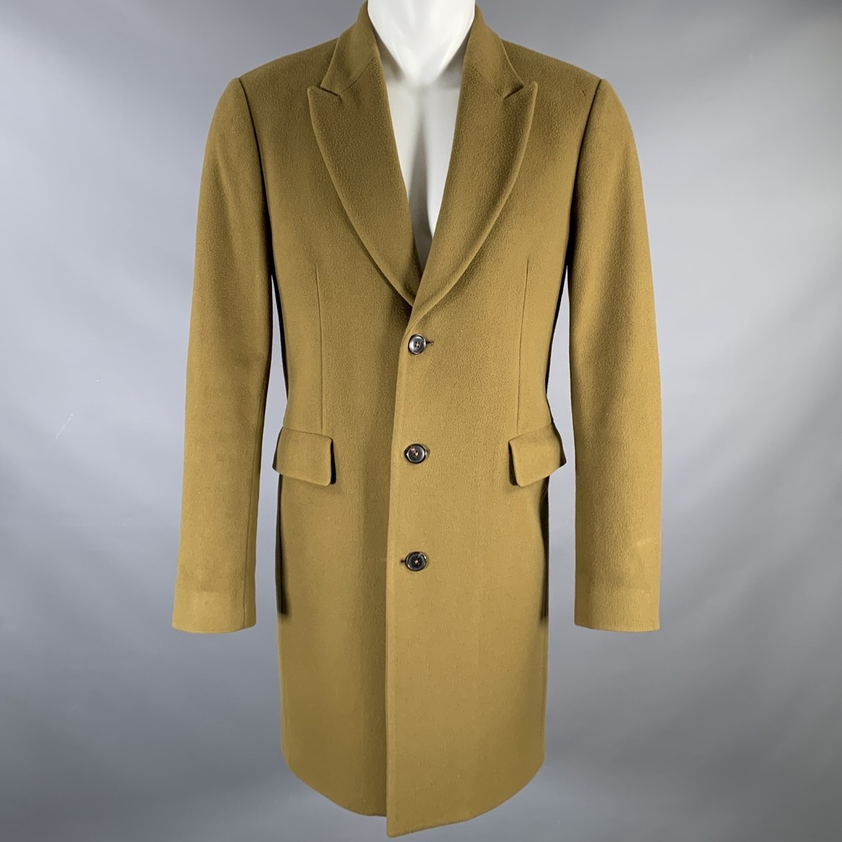 PAUL SMITH Size 38 Olive Green Wool Cashmere Peak Lapel Coat PAUL SMITH Size 38 Olive Green Wool Cashmere Peak Lapel Coat