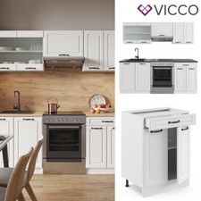 Küchenzeile Küchenblock Einbauküche R-Line 200 cm Landhaus Weiß Vicco