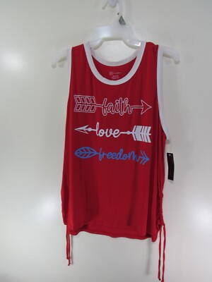 New No Boundaries O Ring Tank Size XL 15 17 Red White Blue FAITH LOVE FREEDOM