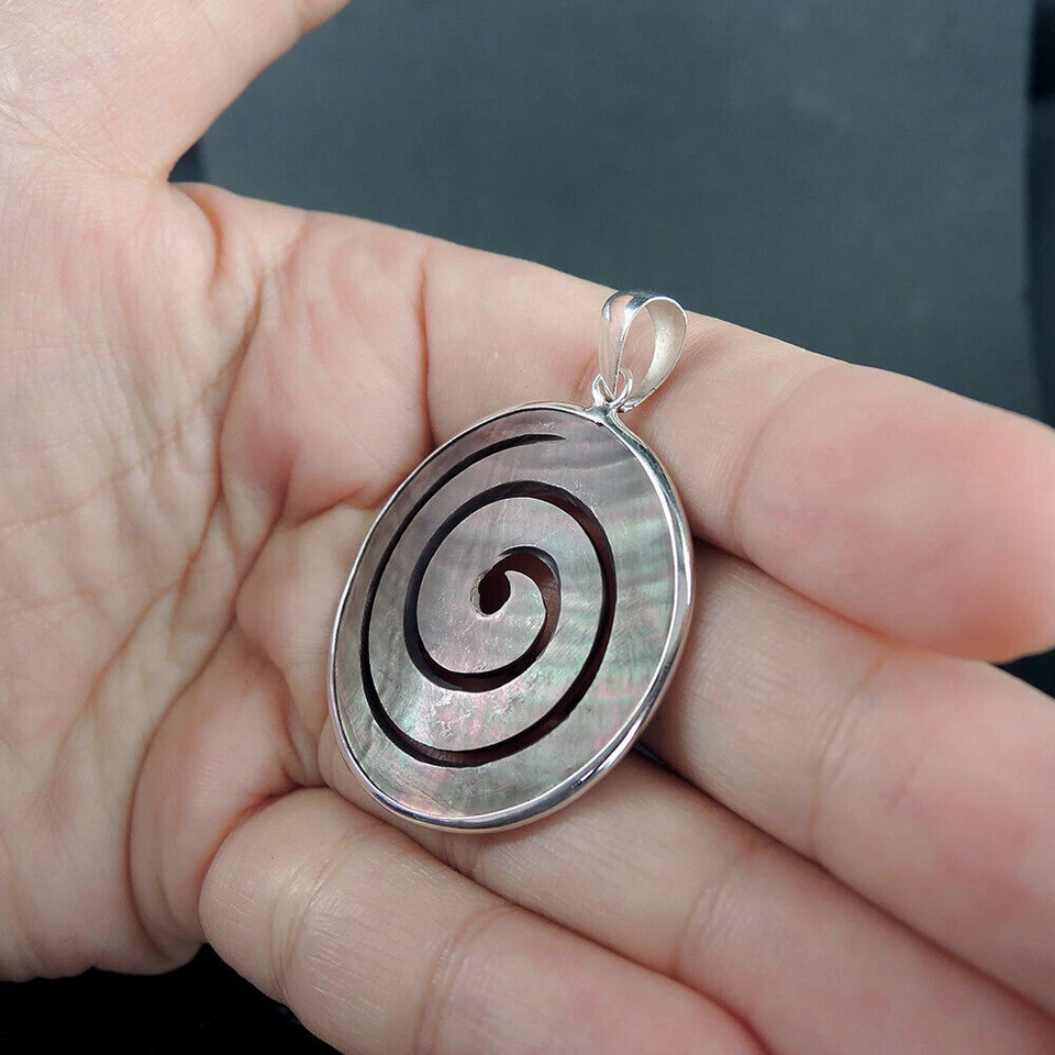 Colgante de plata de ley 925 espiral mediana-pequeña natural concha marrón,... - Imagen 4 de 4