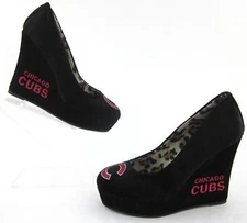 New! CHICAGO CUBS Cuce Spirited Wedge Pumps Black Velvet Size 7