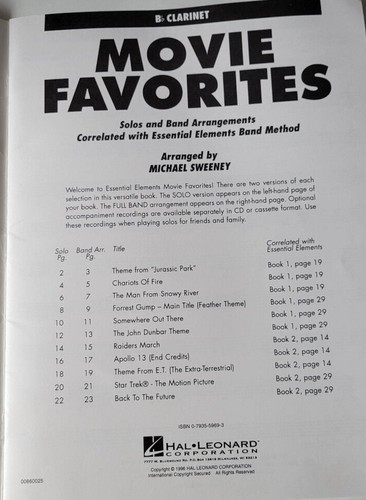 Clarinet Sheet Music Essential Elements Movie Favorites Bb Clarinet Various Band - Picture 2 of 3