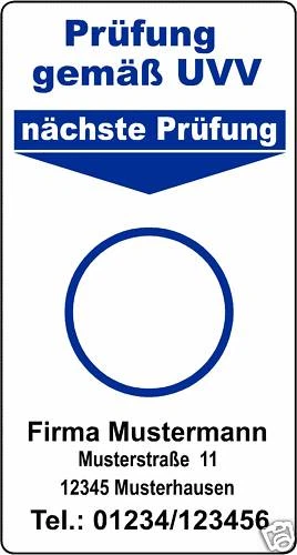 10 Stück UVV Plaketten Unterlage Prüfung Bagger Maschinen mit Eurer Adresse