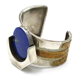 Navajo Signed Andy Marion Sterling Lapis Lazuli 6.5 Inch Cuff Bracelet #S4390 1