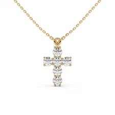 Cross Pendant, 1 CTW Round Lab Grown Diamond Pendant Necklace - Solid 14K Gold
