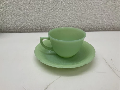 Vintage Fire King Jadeite Tea Cup And Saucer D Handle
