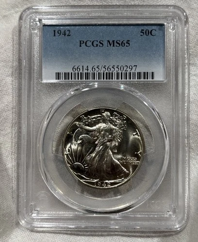 GRADED 1942 Walking Liberty Half Dollar PCGS MS65 Silver American Coin