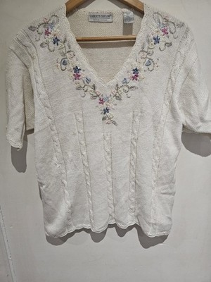 Vintage Carolyn Taylor Blumen bestickt Strick Top Größe Medium