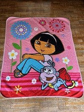 Vintage Dora The Explorer  Boots Fleece Throw Blanket Pink Flower Nickelodeon