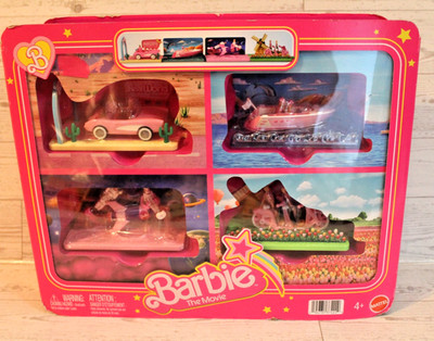 Barbie The Movie 4 Scene Play Set Miniature Scenes Boat Car Bicycle Rocket NEW