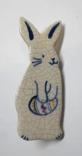 Vintage 1996 DEDHAM POTTERY PIN BUNNY RABBIT Holding EGG The Potting Shed 2" T