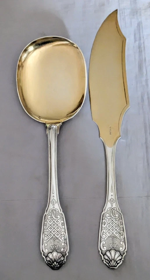 CARDEILHAC Couverts de Service à Glace Argent Massif et Vermeil Poinçon Minerve - Photo 2/4