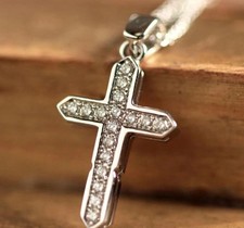 2 Ct Round Cut White Moissanite Women's Cross Pendant 14k White Gold Plated