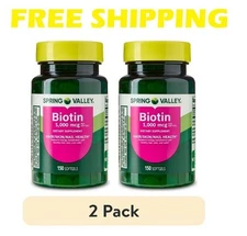 2 pack Spring Valley Biotin Dietary Supplement Softgels for Hair/Skin/Nails He