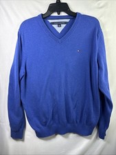 Tommy Hilfiger XL Jumper Mens Blue Designer V Neck Long Sleeve Men