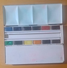 Rare Vtg 1980s Winsor  Newton Artists Watercolours Full Pan Box 12 Colors