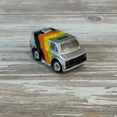 Vintage Miniature Silver Camper Van RV Diecast Toy Orange Yellow Stripes