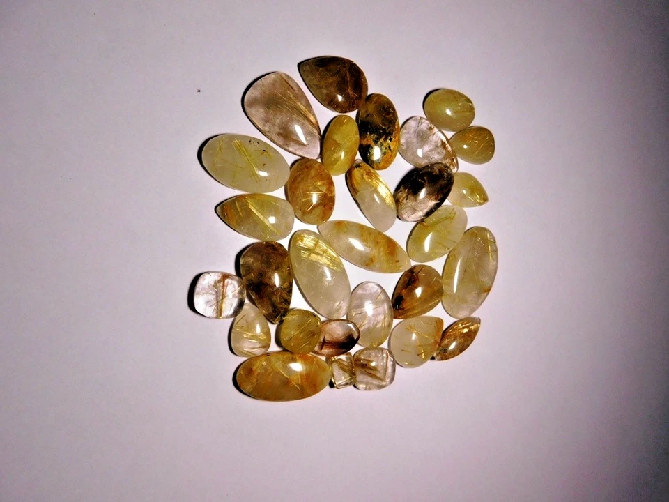 800 Cts-Natural  Golden Rutile Quartz cabochon loose gemstone mixed  sk-02 28pc - Image 4 of 4