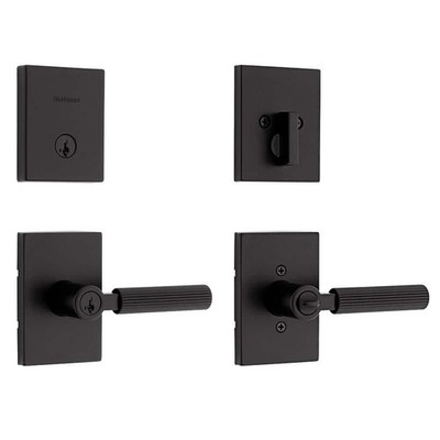 Kwikset Mirada Matte Black Keyed Entry Door Handle & Deadbolt w/ SmartKey