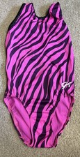 GK Leotard Child Medium CM Pink Black W/Black Sparkle Trim Sleeveless Dance