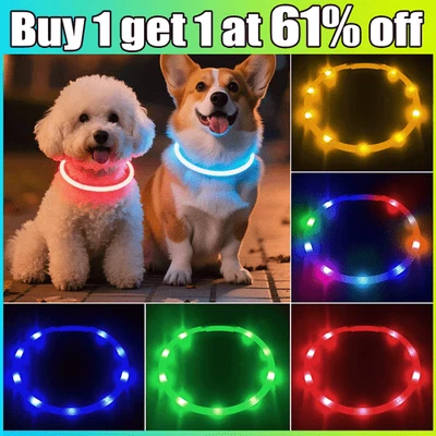 USB Rechargeable LED Dog Pet Collar Flashing Luminous Safety Night Light Up - Image 1 of 4