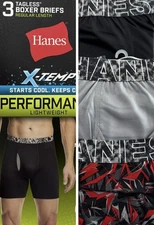 Hanes Sport X-Temp 3 Pack TagLess Boxer Briefs 2XL Regular Length 44-46 Inch NEW