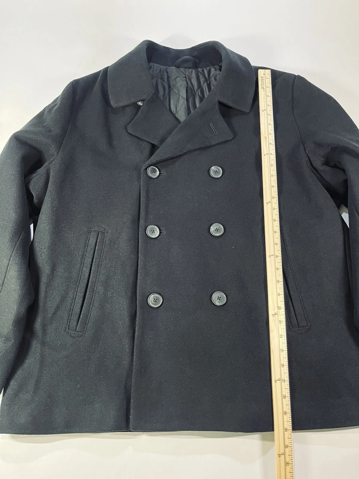 Old Navy Mens XXL Black Peacoat Double Breasted Military Jacket Quilted NWT image 3