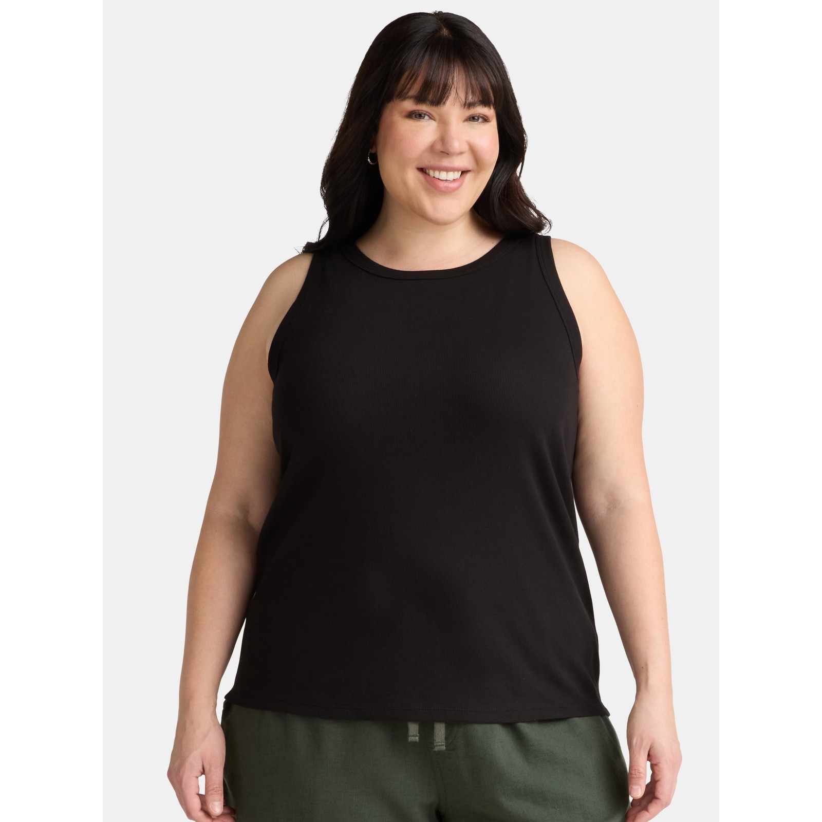 Terra & Sky Women's Plus Size High Neck Rib Tank Top  Black 2X (20W-22W)