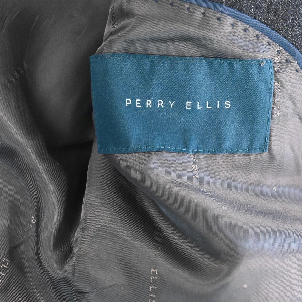 Perry Ellis 42R 36x30 Gray Striped Flannel Slim Mens Jacket Pants Suit - Image 4 of 4