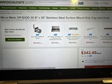 Micro Magic DP-820D-30 8”x30” Stainless Steal Surface Mount Drip Tray With Drain