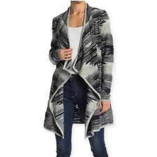 Lucky Brand Gray Southwestern Waterfall Open Front Cardigan Sweater L Large