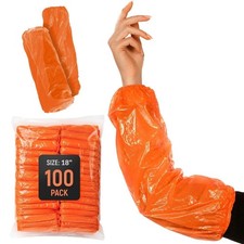 Orange Disposable Arm Sleeves Waterproof Polyethylene Elastic 100 Count 18 in