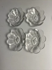 Set 4 Oval Salt Cellar VTG Antique Open Dip Open Dish Clear GLASS Scalloped Edge