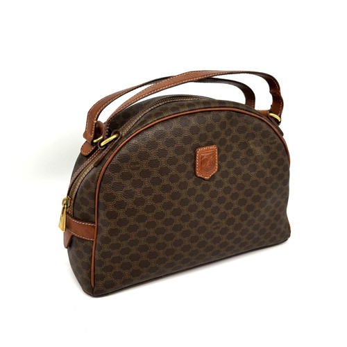 CELINE Macadam Hand Bag Blason Pattern PVC Leather Brown Purse  Authentic
