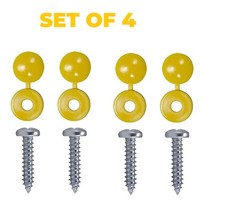 NUMBER PLATE CAR FIXING FITTING KIT SCREWS HINGE CAPS (SET OF 4 YELLOW)