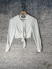 Reformation Shirt Womens 2 White Tie Front Cropped Long Sleeve Made in USA