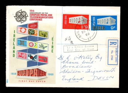 Ireland - Registered Stamp cover  1969, FDC, Europa
