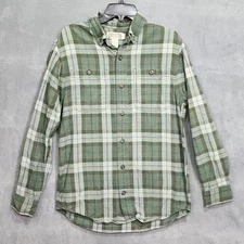 Duluth Trading Co. Mens Green Plaid Cotton Flannel Button Up Shirt