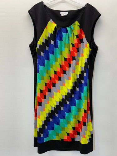 London Times Woman Size 18W Knee-Length Shift Dress Colorful Geometric Stretch