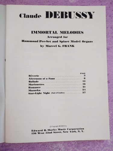 Claude Debussy Immortal Melodies Song Book VTG 1960 Hammond Organ Pre-Set Spinet - Picture 3 of 6