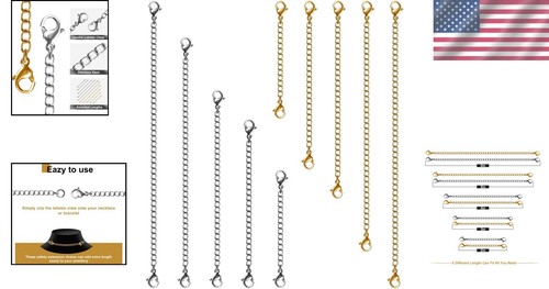 Versatile 10Pcs Necklace Extender Chains - Stainless Steel for All Jewelry Types - Picture 2 of 9
